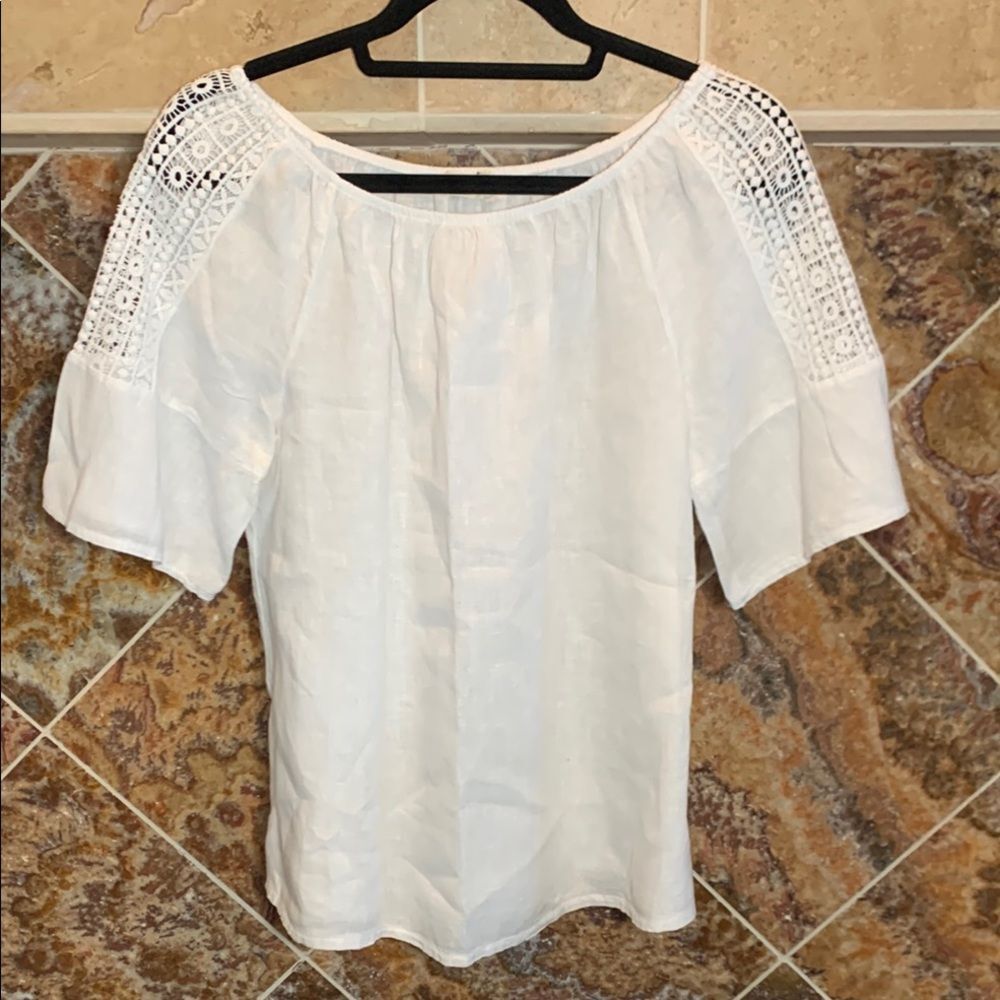 Terzo Millennio Made Italy White Linen Crochet Peasant Blouse Small